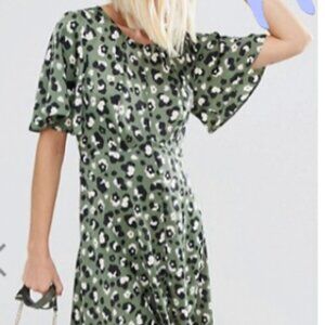 Asos Green satin patterned tea dress